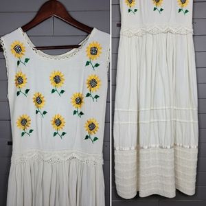 Sunflowers Embroidered Cotton Summer Dress